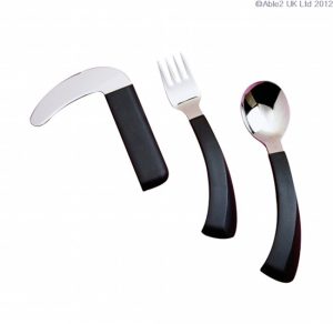 Specialised cutlery can help those with motor difficulties to eat without needing help. 