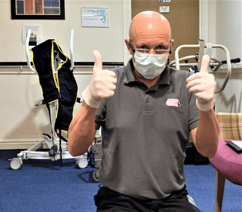 Our servicing engineer Phil with his thumbs up to encourage you to avoid care equipment maintenance pitfalls.
