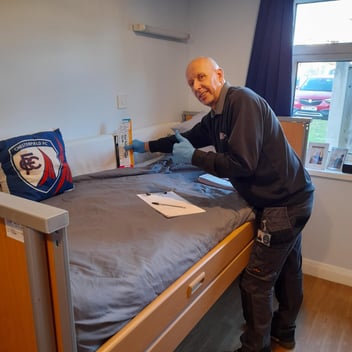 Our servicing engineer Phil ensuring that beds are safe with fit for purpose bed rails to avoid entrapment.